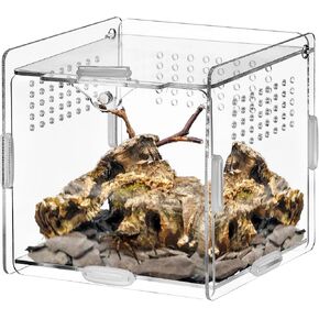 VERTUPET Jumping Spider Enclosure, 4''x4''x4'' Acrylic Arboreal Reptile Tank, Habitat Transparent Enclosure Breeding Box with Locking Latch for Frog, Crickets, Snails