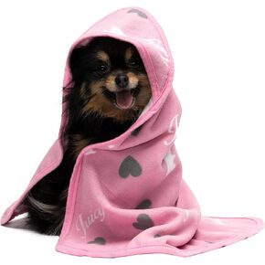 Juicy Couture Hooded Dog Towel Pink – 100% Microfiber Dog Drying Towel with Hood & Snap Closure, Absorbent Quick Dry Machine Washable Hooded Dog Towels for Drying Dogs & Cats