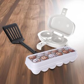 Plasutil Microwavable Nonstick Omelet Maker Bundle with Egg Container Holders for Refrigerator and Spatula, Quick & Easy Breakfast | Dishwasher Safe | 3-Pc