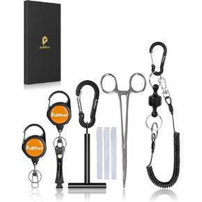 Fly Fishing Accessories 8 PCS,Fly Fishing Forceps,Tippet Holder,Fishing Tippet Spool Ring,Retractable Keychain and Magnetic Keychain with Lanyard,Fly Fishing Tools,Gift for Men