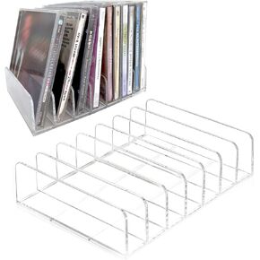 2 Pack CD Holder, Clear Acrylic CD Display Rack & Storage Organizer, Holds up to 14 Standard CD Cases for Media Shelf Organization