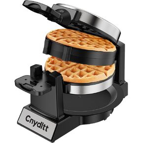 Double Waffle Maker, 1400W Rotating Belgian Waffle Iron with Nonstick Plates, 180° Flip, 8-Slice, Removable Drip Tray, Locking Lid & Cool Touch Handles, Stainless, Black