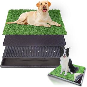 Artificial Fake Dog Grass Pad with Tray 20 x 25 Inches, 4-Layer Guard to Stop Leakage/Stink/Mess for Puppy Health, Reusable Washable Pee Pads for Dogs, Potty Training Dog Litter Box for Indoor Outdoor