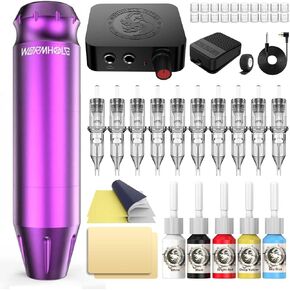Tattoo Kit, Wormhole Complete Tattoo Kit for Beginners with Tattoo Power Supply Tattoo Needles Tattoo Ink, Professional Complete Tattoo Pen Kit Tattoo Gun