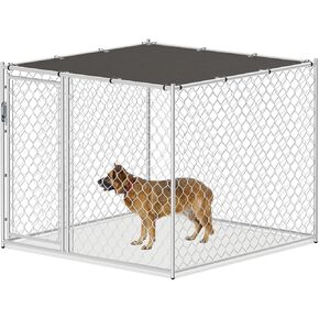 MoNiBloom Outdoor Dog Fence Heavy Duty 4-Panels Puppy Exercise Pen Dog Kennels with Rotating Feeding Door, Back Yard Pet Playpen Alloy Steel Fencing Doggie Rabbit Cats Fence, 60"x 60"x 49" Silver