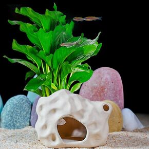 PENCK Aquarium Betta Fish House Ceramic Coral Small Shrimp Hideout Cave Fish Tank Decor Accessories Decorations for Aquatic Pet Cichlid to Hide Breed Spawn Rest