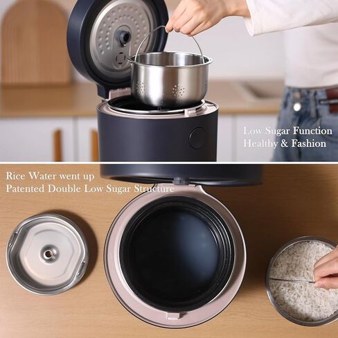 جهاز طبخ الأرز منخفض الكربوهيدرات 2 كوب غير مطبوخ صغير جهاز طبخ الأرز التعريفي صانع الأرز والحبوب متعدد الطباخ مع وعاء داخلي من الفولاذ المقاوم للصدأ 24 ساعة للحفاظ على الدفء التلقائي in Kuwait