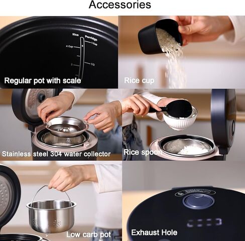 جهاز طبخ الأرز منخفض الكربوهيدرات 2 كوب غير مطبوخ صغير جهاز طبخ الأرز التعريفي صانع الأرز والحبوب متعدد الطباخ مع وعاء داخلي من الفولاذ المقاوم للصدأ 24 ساعة للحفاظ على الدفء التلقائي in Kuwait