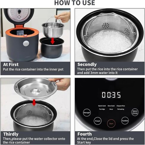 جهاز طبخ الأرز منخفض الكربوهيدرات 2 كوب غير مطبوخ صغير جهاز طبخ الأرز التعريفي صانع الأرز والحبوب متعدد الطباخ مع وعاء داخلي من الفولاذ المقاوم للصدأ 24 ساعة للحفاظ على الدفء التلقائي in Kuwait