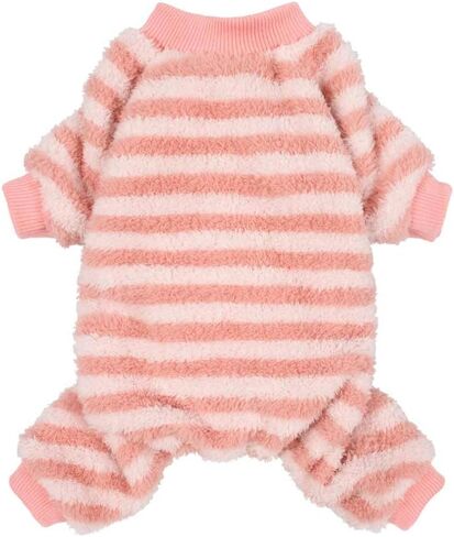 Fitwarm Fuzzy Striped Dog Fleece Pajamas, Warm Winter Clothes for Small Dogs Girl, Cozy Pet Outfit with Feet, Pink, Red, Yellow, Medium in Saudi Arabia