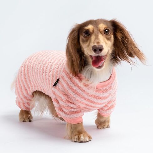 Fitwarm Fuzzy Striped Dog Fleece Pajamas, Warm Winter Clothes for Small Dogs Girl, Cozy Pet Outfit with Feet, Pink, Red, Yellow, Medium in Saudi Arabia