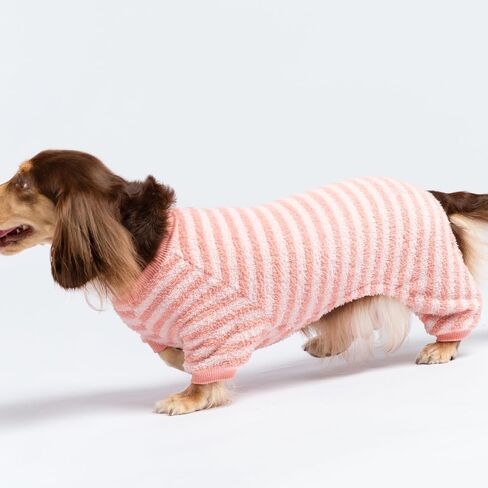 Fitwarm Fuzzy Striped Dog Fleece Pajamas, Warm Winter Clothes for Small Dogs Girl, Cozy Pet Outfit with Feet, Pink, Red, Yellow, Medium in Saudi Arabia