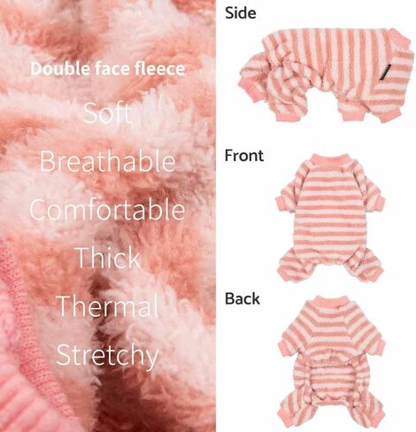 Fitwarm Fuzzy Striped Dog Fleece Pajamas, Warm Winter Clothes for Small Dogs Girl, Cozy Pet Outfit with Feet, Pink, Red, Yellow, Medium in Saudi Arabia