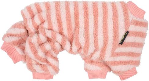 Fitwarm Fuzzy Striped Dog Fleece Pajamas, Warm Winter Clothes for Small Dogs Girl, Cozy Pet Outfit with Feet, Pink, Red, Yellow, Medium in Saudi Arabia