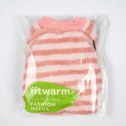 Fitwarm Fuzzy Striped Dog Fleece Pajamas, Warm Winter Clothes for Small Dogs Girl, Cozy Pet Outfit with Feet, Pink, Red, Yellow, Medium in Saudi Arabia