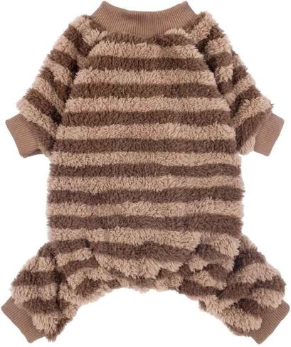 Fitwarm Fuzzy Striped Dog Fleece Pajamas, Warm Winter Clothes for Small Dogs Girl, Cozy Pet Outfit with Feet, Pink, Red, Yellow, Medium in Saudi Arabia