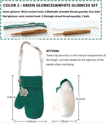 ohoniss Crochet Kit for Beginners, Christmas Gloves Crossbody Bag& Tote Bag Crochet Set, Knitting kit with Finished Handmade Keychain or Bag Charm Hooks and Step-by-Step Video（12“, 10"） (Green&red) in Saudi Arabia