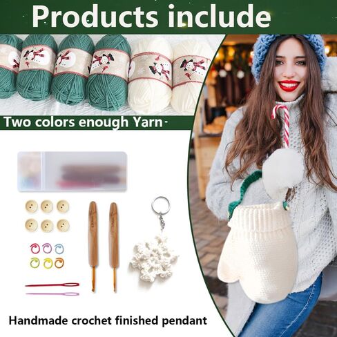 ohoniss Crochet Kit for Beginners, Christmas Gloves Crossbody Bag& Tote Bag Crochet Set, Knitting kit with Finished Handmade Keychain or Bag Charm Hooks and Step-by-Step Video（12“, 10"） (Green&red) in Saudi Arabia