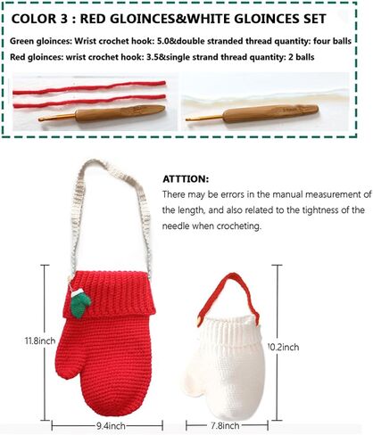ohoniss Crochet Kit for Beginners, Christmas Gloves Crossbody Bag& Tote Bag Crochet Set, Knitting kit with Finished Handmade Keychain or Bag Charm Hooks and Step-by-Step Video（12“, 10"） (Green&red) in Saudi Arabia