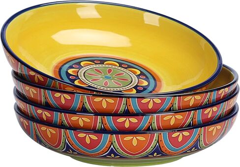 Bico Tunisian Ceramic 35oz Dinner Bowls, Set of 4, for Pasta, Salad, Cereal, Soup & Microwave & Dishwasher Safe in Kuwait