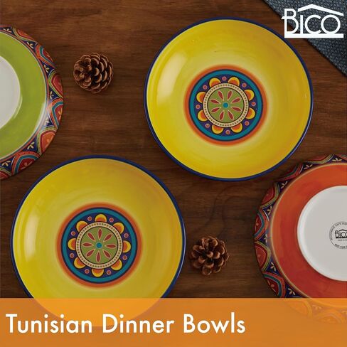 Bico Tunisian Ceramic 35oz Dinner Bowls, Set of 4, for Pasta, Salad, Cereal, Soup & Microwave & Dishwasher Safe in Kuwait
