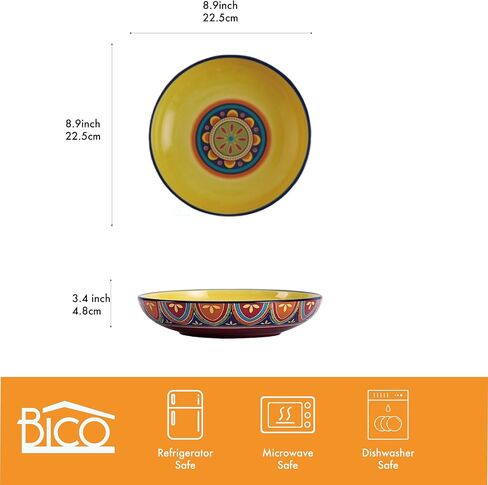Bico Tunisian Ceramic 35oz Dinner Bowls, Set of 4, for Pasta, Salad, Cereal, Soup & Microwave & Dishwasher Safe in Kuwait