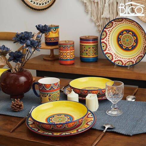 Bico Tunisian Ceramic 35oz Dinner Bowls, Set of 4, for Pasta, Salad, Cereal, Soup & Microwave & Dishwasher Safe in Kuwait