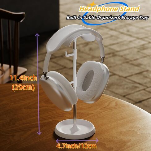 Headphone Stand【11.4inch】Headphone Holder with Cable Organizer Storage Tray Compatible for AirPods Max, AirPods, AirPods Pro,Beats,Bose,Most Gaming Headphones. 【No tools required】ME-2 (White) in Saudi Arabia