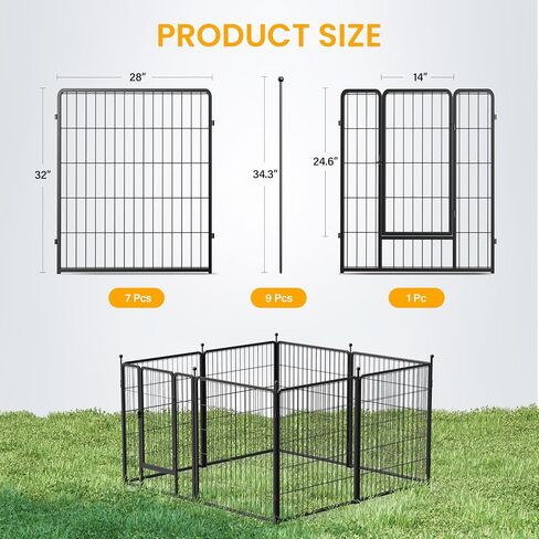 Dog Playpen 32 Inch 8 Panles, Ideal Dog Fence for Small/Medium Dogs Indoor & Outdoor Bliss, Perfect Dog Pen for Camping, Yard, RV, Garden Fence, Black in Saudi Arabia