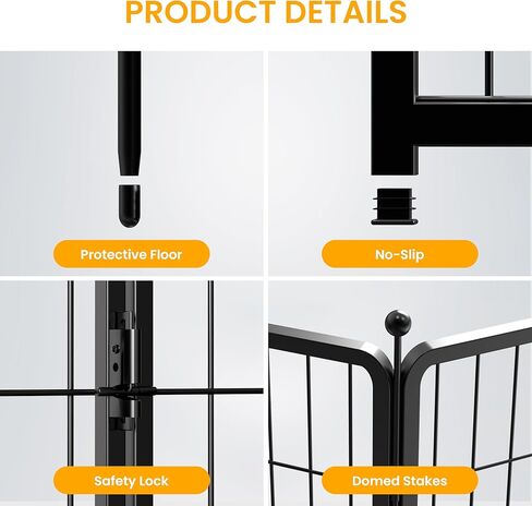 قفص لعب للكلاب مقاس 32 بوصة و8 ألواح، سياج مثالي للكلاب الصغيرة والمتوسطة الحجم في الداخل والخارج، قلم مثالي للكلاب للتخييم، الفناء، المركبات الترفيهية، سياج الحديقة، أسود in Kuwait