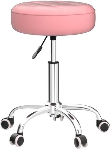 KKTONER Round Rolling Stool Chair PU Leather Height Adjustable Shop Stool Swivel Drafting Work SPA Medical Salon Stools with Wheels Office Chair Black in Kuwait