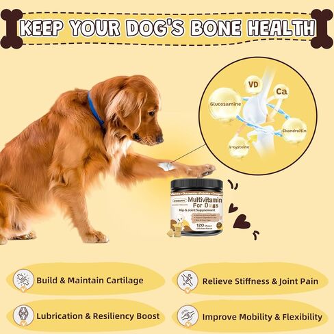فيتامينات متعددة للكلاب مع معادن للصحة العامة - فيتامينات ومكملات للكلاب مع الجلوكوزامين والبروبيوتيك للكلاب الكبيرة وكبار السن مع المعادن - زيت السمك أوميغا 3 للبشرة والمعطف - 118 مضغ in Kuwait