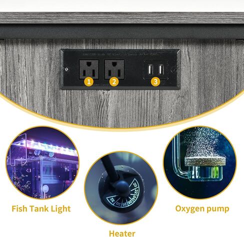 DWVO 55-75 Gallon Aquarium Stand with Power Outlets & LED Light, Cabinet for Fish Tank Accessories Storage - Metal Fish Tank Stand Suitable for Turtle Tank, Reptile Terrarium, 860LBS Capacity, Black in Saudi Arabia