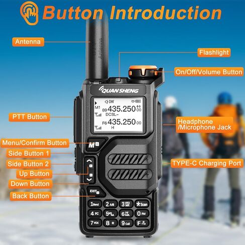 UV-K5 Walkie-Talkie 5w with Multiple Charging Methods, DTMF AM FM Two-Way Radio NOAA Emergency Weather Reception, Fast Frequency Binding, Equipped with Headphones, Suitable for Outdoor Travel in Kuwait