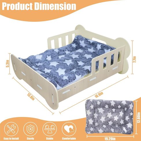 سرير للقطط من Polamg، سرير للقطط على شكل أريكة للقطط الداخلية، سرير خشبي رائع ولطيف للقطط مع حصيرة ناعمة قابلة للغسل للقطط والجرو والأرنب والحيوانات الصغيرة للاستخدام الداخلي، قادر على حمل 22 رطلاً in Kuwait