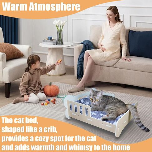 سرير للقطط من Polamg، سرير للقطط على شكل أريكة للقطط الداخلية، سرير خشبي رائع ولطيف للقطط مع حصيرة ناعمة قابلة للغسل للقطط والجرو والأرنب والحيوانات الصغيرة للاستخدام الداخلي، قادر على حمل 22 رطلاً in Kuwait