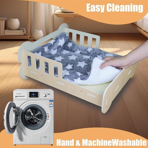 سرير للقطط من Polamg، سرير للقطط على شكل أريكة للقطط الداخلية، سرير خشبي رائع ولطيف للقطط مع حصيرة ناعمة قابلة للغسل للقطط والجرو والأرنب والحيوانات الصغيرة للاستخدام الداخلي، قادر على حمل 22 رطلاً in Kuwait