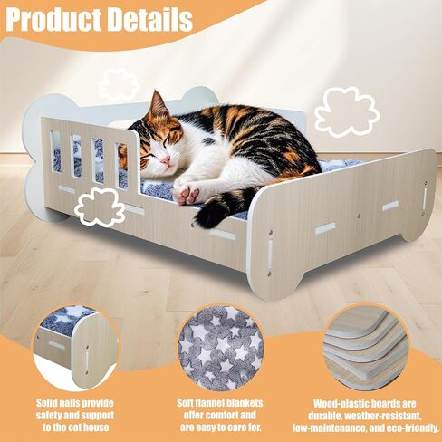 سرير للقطط من Polamg، سرير للقطط على شكل أريكة للقطط الداخلية، سرير خشبي رائع ولطيف للقطط مع حصيرة ناعمة قابلة للغسل للقطط والجرو والأرنب والحيوانات الصغيرة للاستخدام الداخلي، قادر على حمل 22 رطلاً in Kuwait