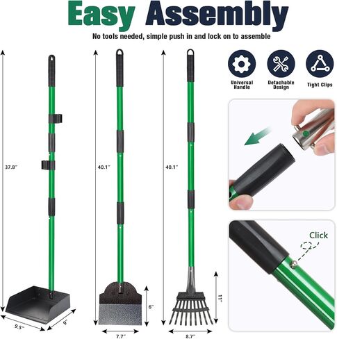 Dog Pooper Scooper Tray Shovel & Rake Kit, Heavy Duty Dog Poop Scooper with Adjustable Metal Long Handle, Portable Large Dog Poop Picker Upper with 10 Waste Bag for Yard, Walks, Grass & Garden Leaves in Saudi Arabia