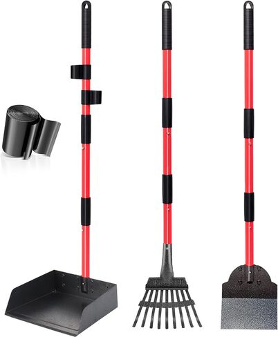 Dog Pooper Scooper Tray Shovel & Rake Kit, Heavy Duty Dog Poop Scooper with Adjustable Metal Long Handle, Portable Large Dog Poop Picker Upper with 10 Waste Bag for Yard, Walks, Grass & Garden Leaves in Saudi Arabia