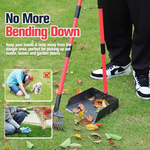 Dog Pooper Scooper Tray Shovel & Rake Kit, Heavy Duty Dog Poop Scooper with Adjustable Metal Long Handle, Portable Large Dog Poop Picker Upper with 10 Waste Bag for Yard, Walks, Grass & Garden Leaves in Saudi Arabia