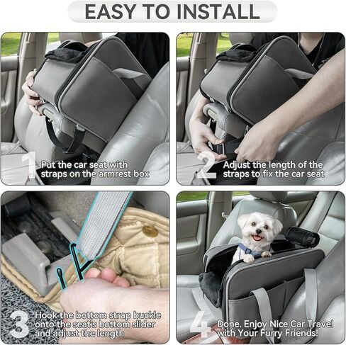 PETSFIT Multipurpose Center Console Dog Car Seat, Airline Approved Dog Car Carrier with Safety Tether and Pockets, Portable Cat Car Seat, Dog Car Seats for Small Dogs, Cats Up to 9 LBS (Deep Grey) in Kuwait