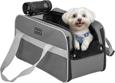 PETSFIT Multipurpose Center Console Dog Car Seat, Airline Approved Dog Car Carrier with Safety Tether and Pockets, Portable Cat Car Seat, Dog Car Seats for Small Dogs, Cats Up to 9 LBS (Deep Grey) in Kuwait