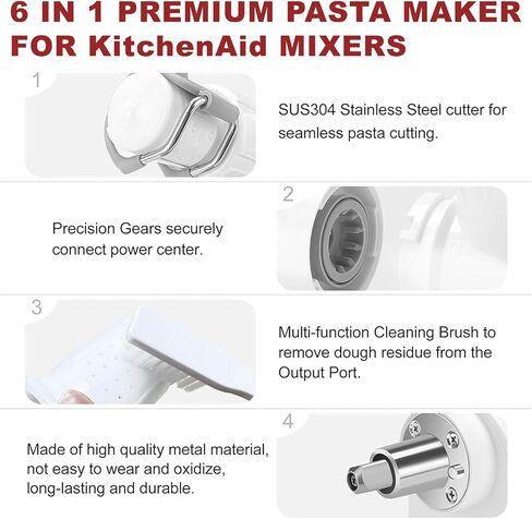 6 IN 1 Gourmet Pasta Attachment for KitchenAid Stand Mixer,for Kitchenaid Pasta Press, Extruder Pasta Maker Attachment Set with 6 Different Shapes Pasta Press Outlet Accessories by KOYOEY in Saudi Arabia