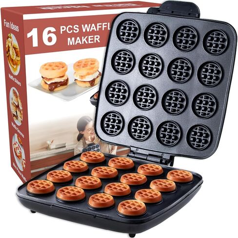 16 PCS Mini Waffle Maker Machine, Nonstick Waffles Iron Quick Heat-Up Surface, Simple & Easy Tiny Chaffle Baker for Home & Restaurants, Small Bites for Kids, Perfect for Breakfast, Desserts & Snacks in Saudi Arabia