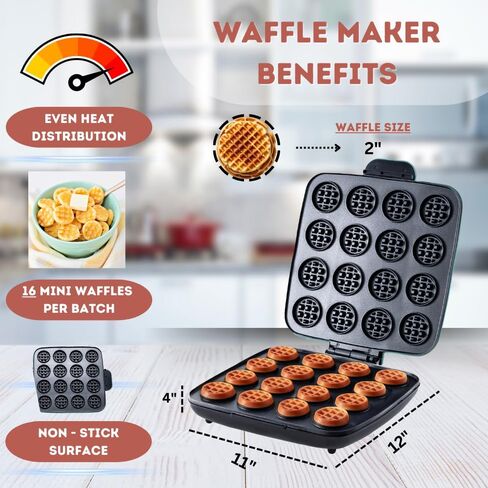 16 PCS Mini Waffle Maker Machine, Nonstick Waffles Iron Quick Heat-Up Surface, Simple & Easy Tiny Chaffle Baker for Home & Restaurants, Small Bites for Kids, Perfect for Breakfast, Desserts & Snacks in Saudi Arabia
