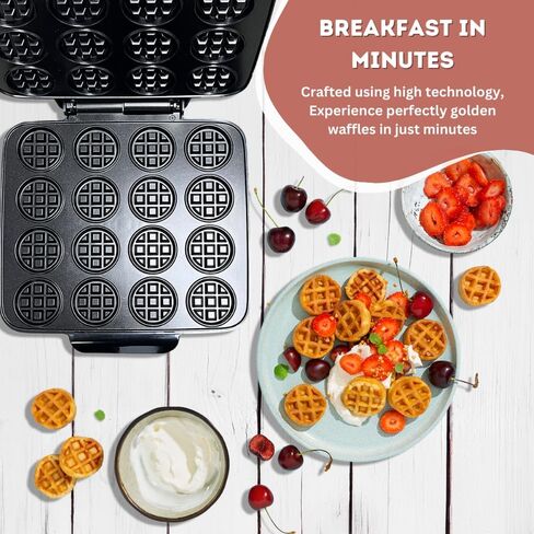 16 PCS Mini Waffle Maker Machine, Nonstick Waffles Iron Quick Heat-Up Surface, Simple & Easy Tiny Chaffle Baker for Home & Restaurants, Small Bites for Kids, Perfect for Breakfast, Desserts & Snacks in Saudi Arabia