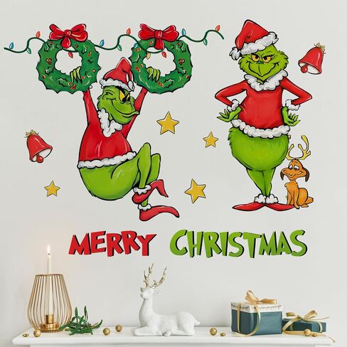 ملصقات جدارية على شكل شخصيات كرتونية من Mfault Merry Christmas، إكليل شجرة عيد الميلاد الوردي، ديكورات أقصى للكلاب، فن غرفة النوم، جرس جلجل النجمة للعام الجديد 2025 ديكور المنزل والمطبخ، هدايا العطلات in Saudi Arabia