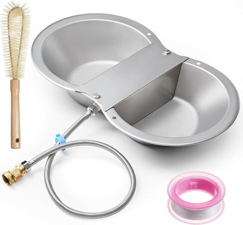 Blulu 19.88 x 11.02 x 3.54 Inch Automatic Water Bowl Dispenser with Float Valve Stainless Steel Waterer Self Filling Water Trough for Dog Horse Farm Animal with Water Hose Brass Connector Tape Brush in Saudi Arabia