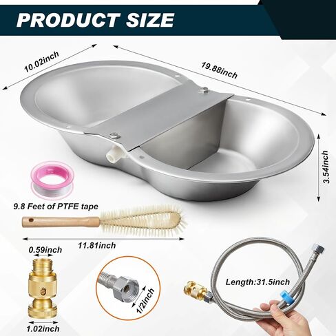 Blulu 19.88 x 11.02 x 3.54 Inch Automatic Water Bowl Dispenser with Float Valve Stainless Steel Waterer Self Filling Water Trough for Dog Horse Farm Animal with Water Hose Brass Connector Tape Brush in Saudi Arabia